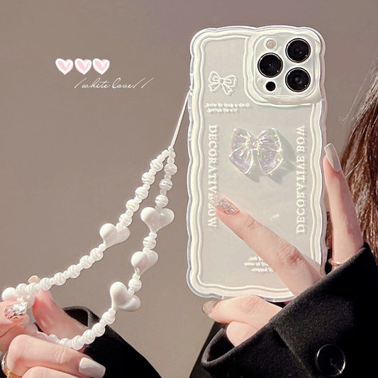 Aesthetic White Bow Clear Phone Case (Soft Chain Bracelet option)